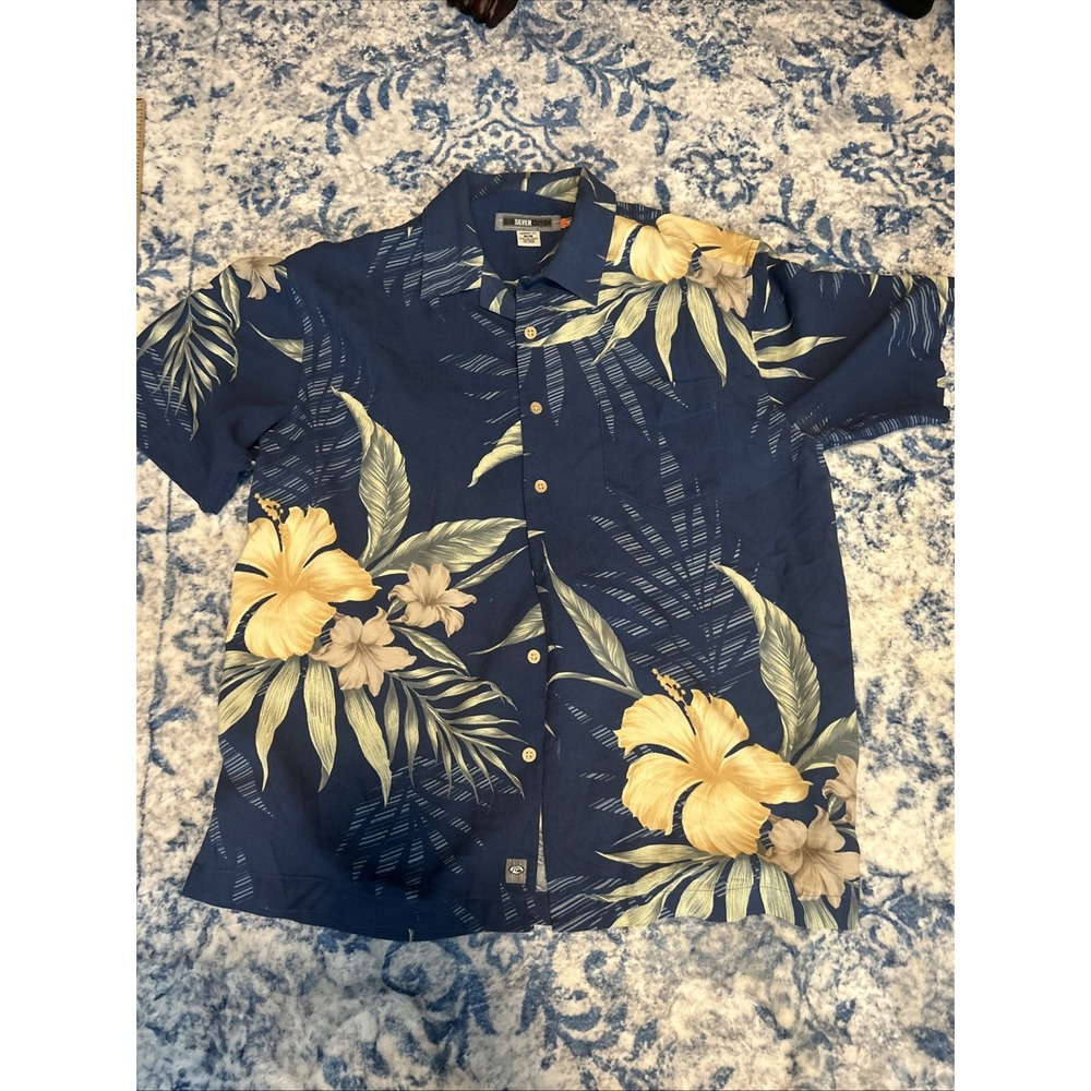 Quiksilver Edition Shirt Men M Beige Floral Hawaiian Comfort Fit Beach Resort